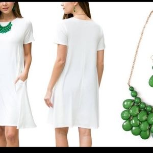 Short Sleeve Pocket Dress w/Necklace